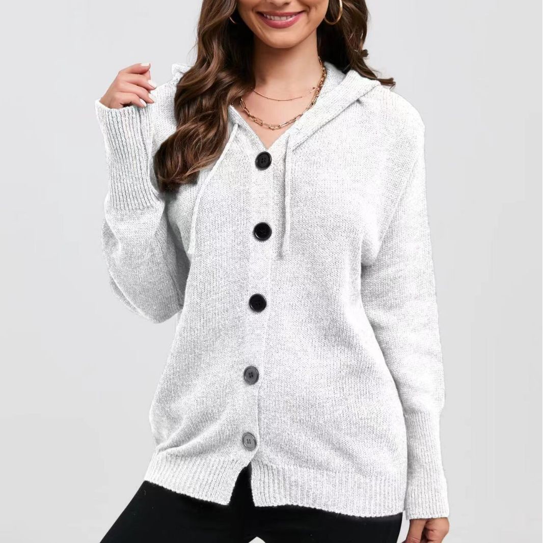 Casual knit cardigan for women with hood and large buttons Chic und Stil