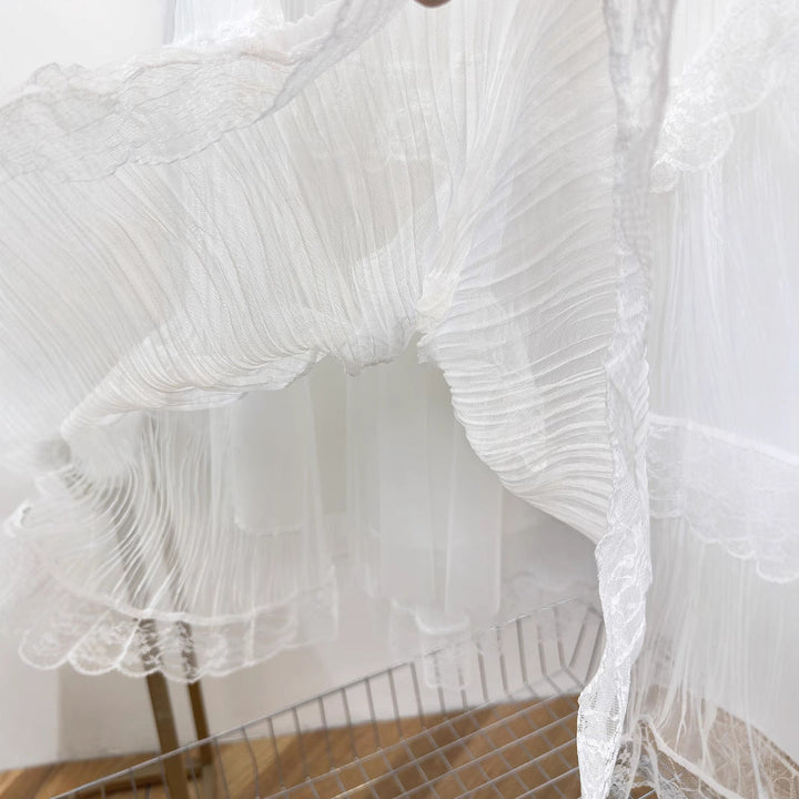 Long tulle skirt for women with a multi-layer lace trim Lune London