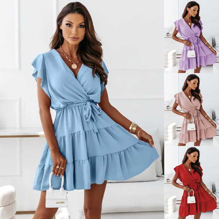 Lune London Women's Ruffle Mini Dress with Tied Belt