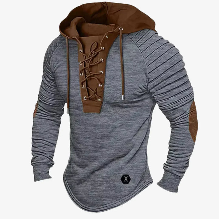 Men’s Sweatshirt with Lace-Up Neckline and Comfortable Hood