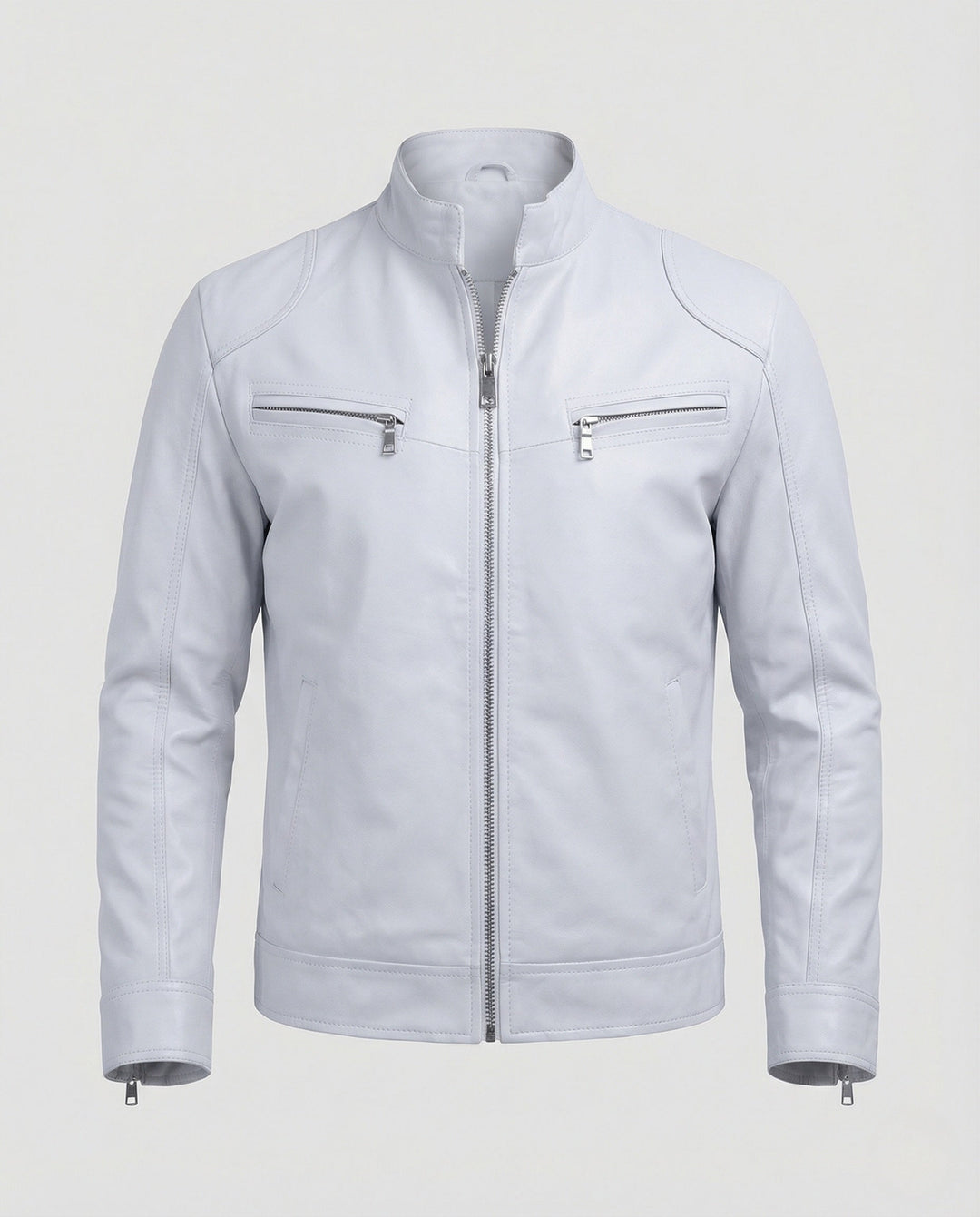 Men's Nappa Leather Motorcycle Jacket with Stand-up Collar