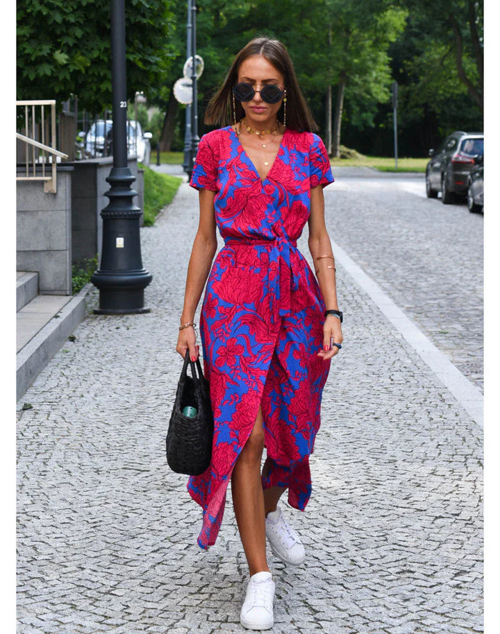 Floral Summer Maxi Dress with Elegant V-Neckline