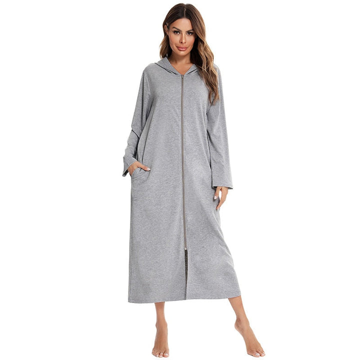 Warm Zip-Up Nightdress with Hood