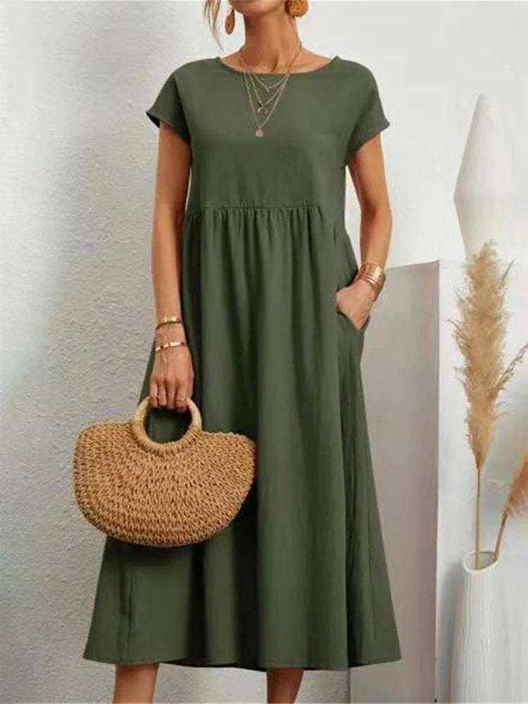 Vintage Cotton O-Neck Dress