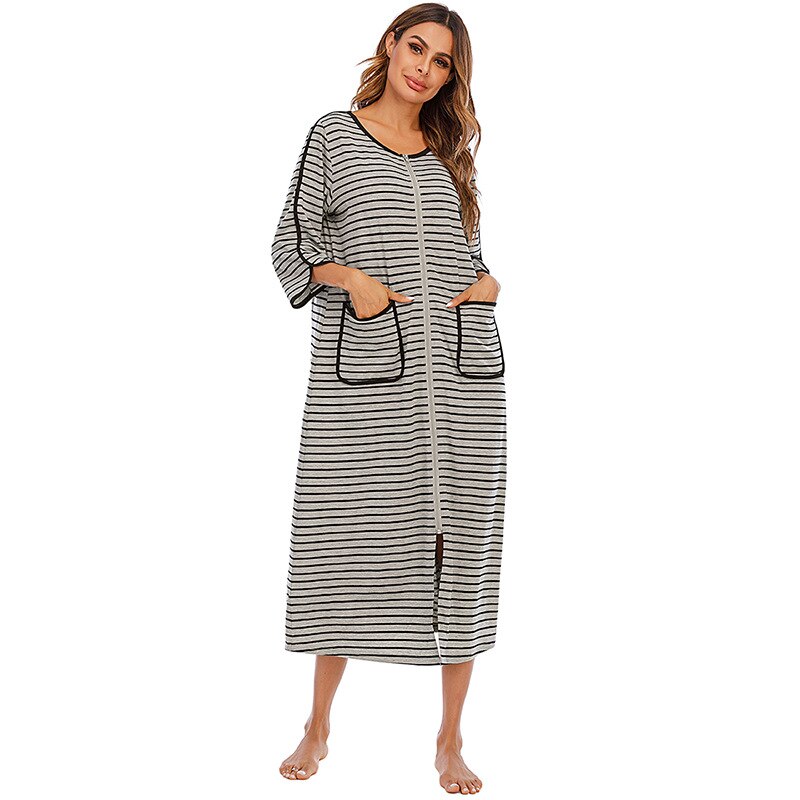 Warm Zip-Up Nightdress with Hood