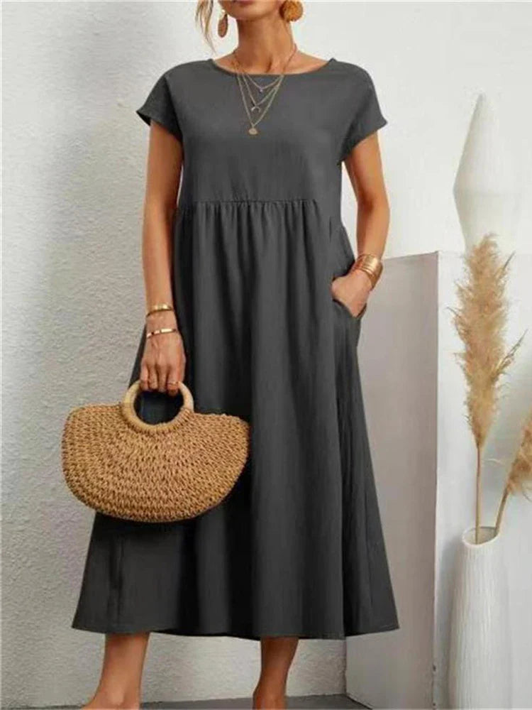 Vintage Cotton O-Neck Dress
