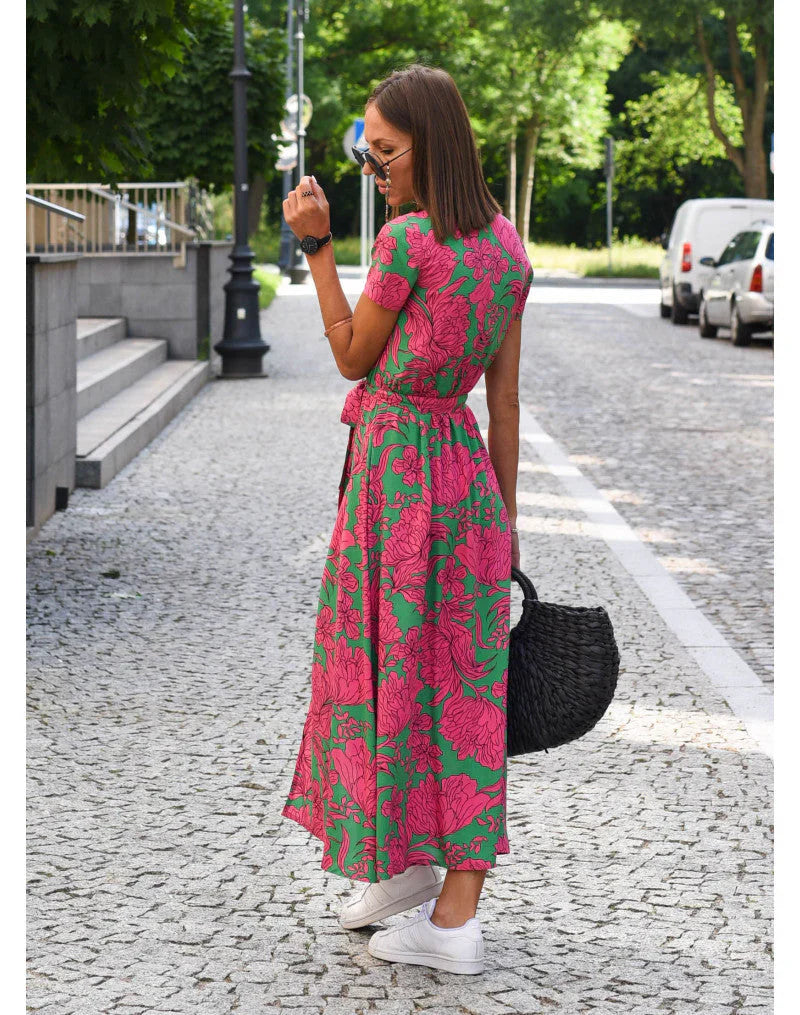 Floral Summer Maxi Dress with Elegant V-Neckline