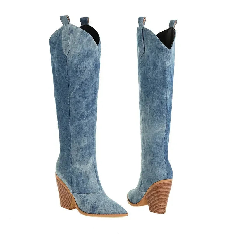 Lune London | Knee-Length Denim Boots