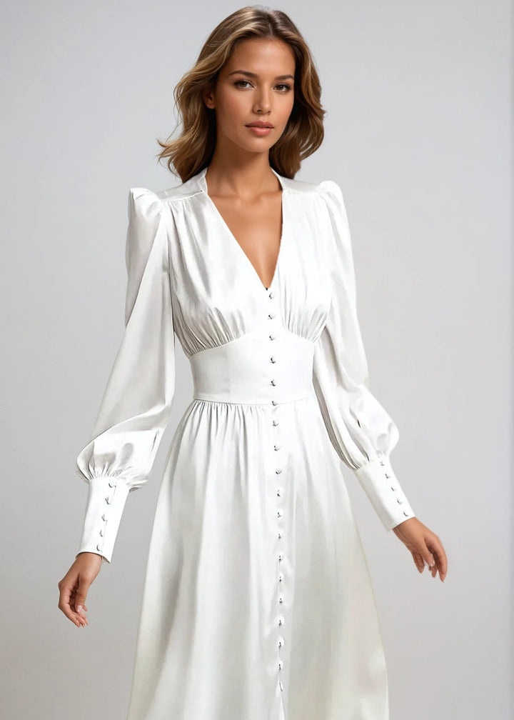 Elegant Satin V-Neck Maxi Dress for Women Timeless Elegance with a Modern Touch
