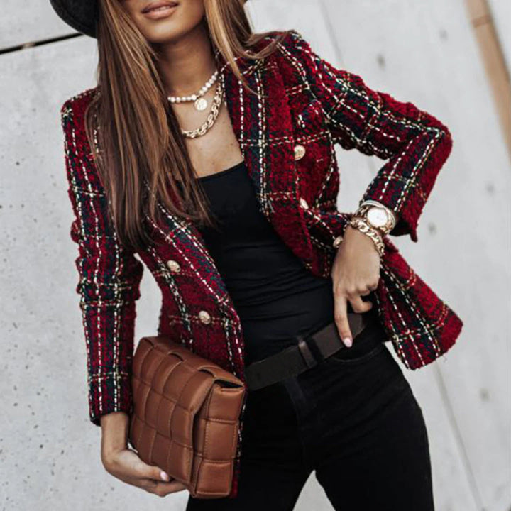 Elegant Patterned Women's Blazer with Gold Buttons
