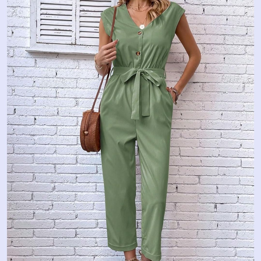 V-Neck Short Sleeve Jumpsuit for Women