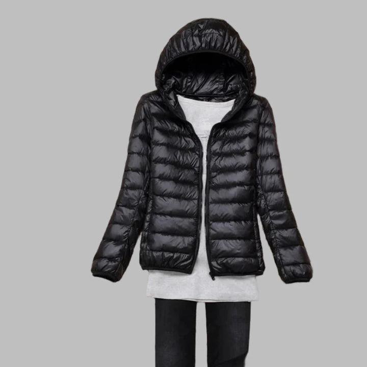 Ultra-Light, Packable Down Coat with Hood for Women