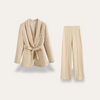 Stylish Two-Piece Set – Belted Blazer with Flowing Wide-Leg Pants