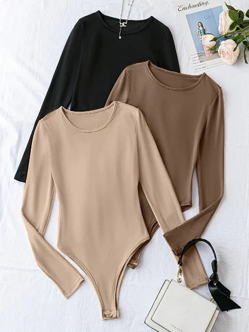 3-Pack comfortable Long Sleeve Bodysuits for Women