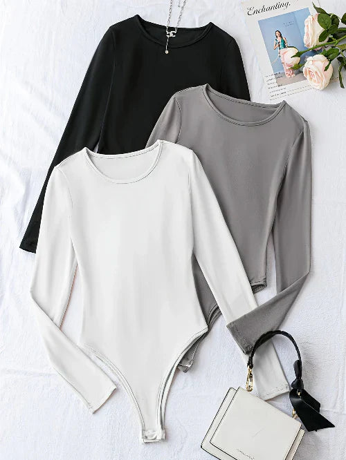 3-Pack comfortable Long Sleeve Bodysuits for Women