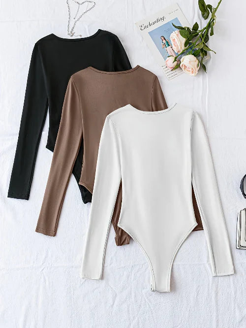 3-Pack comfortable Long Sleeve Bodysuits for Women