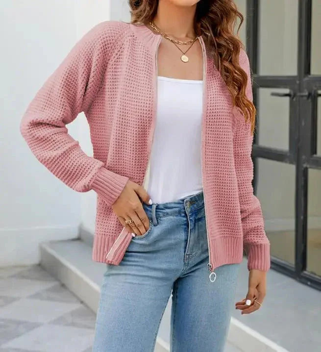 Solid comfortable Women's Zip-Up Cardigan