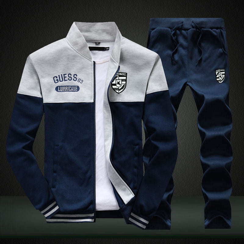 Sporty Baseball Men's Tracksuit in White and Blue