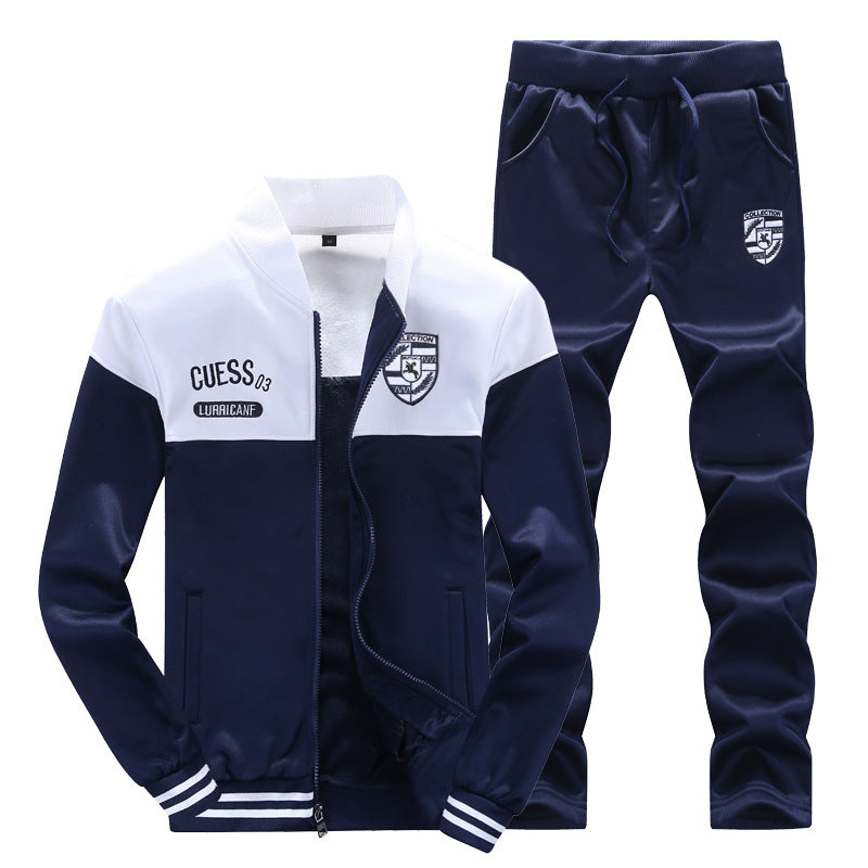 Sporty Baseball Men's Tracksuit in White and Blue