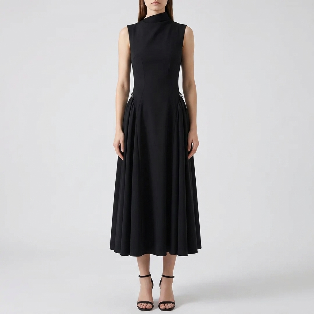 Chic A-Line Dress with Asymmetrical Neckline