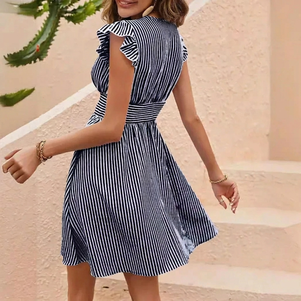 Feminine Summer Striped Dress with Ruffle Details