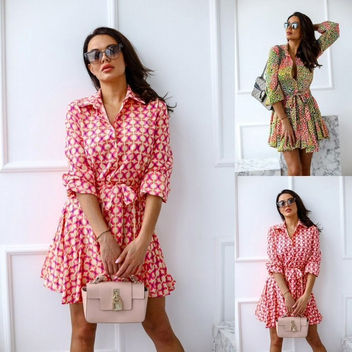 Stylish Women’s A-Line Shirt Dress with Adjustable Belt