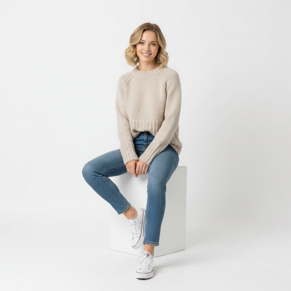 Women’s Thick Knit Pullover – Round Neck & Relaxed Fit
