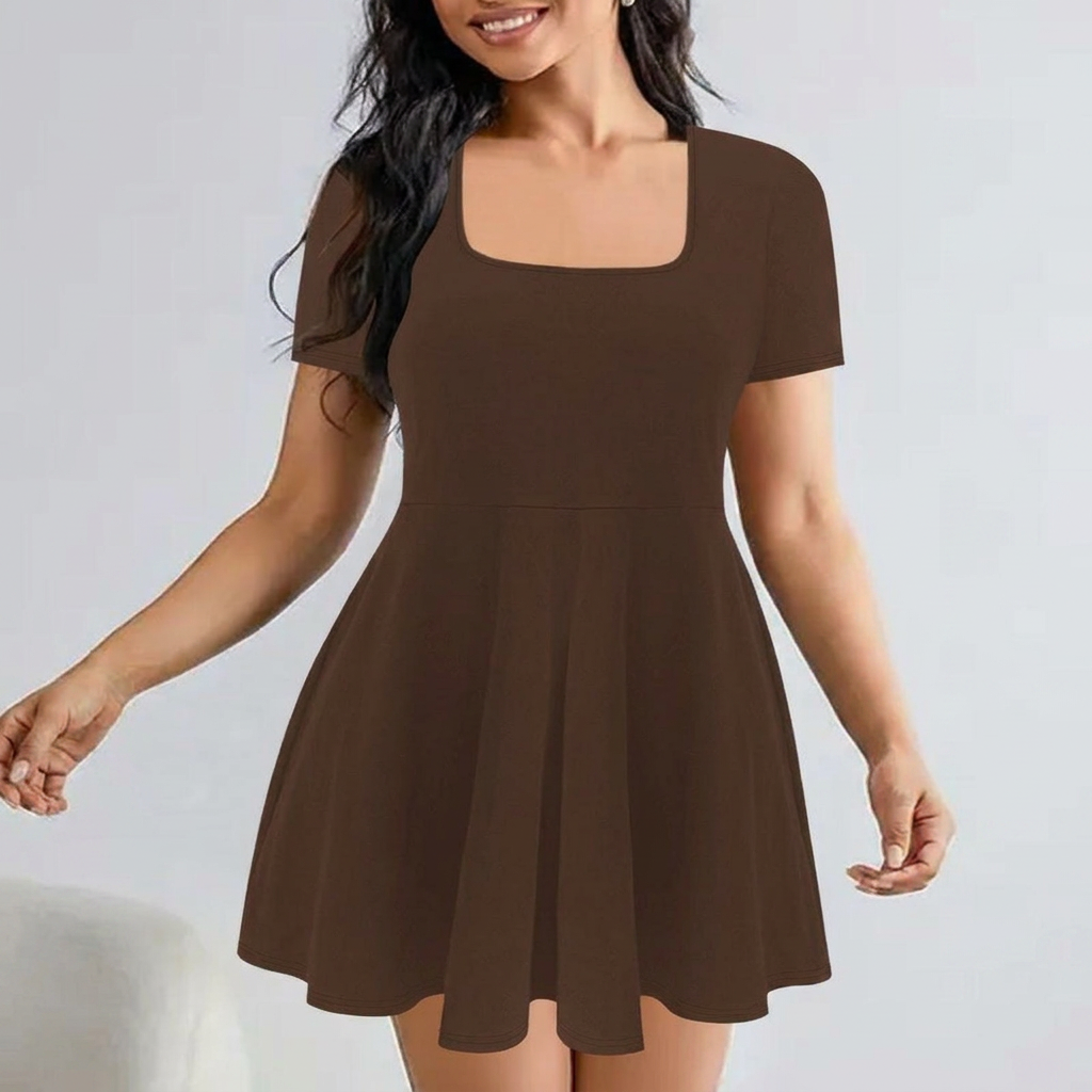 Elegant Women’s Swing Dress – Square Neckline