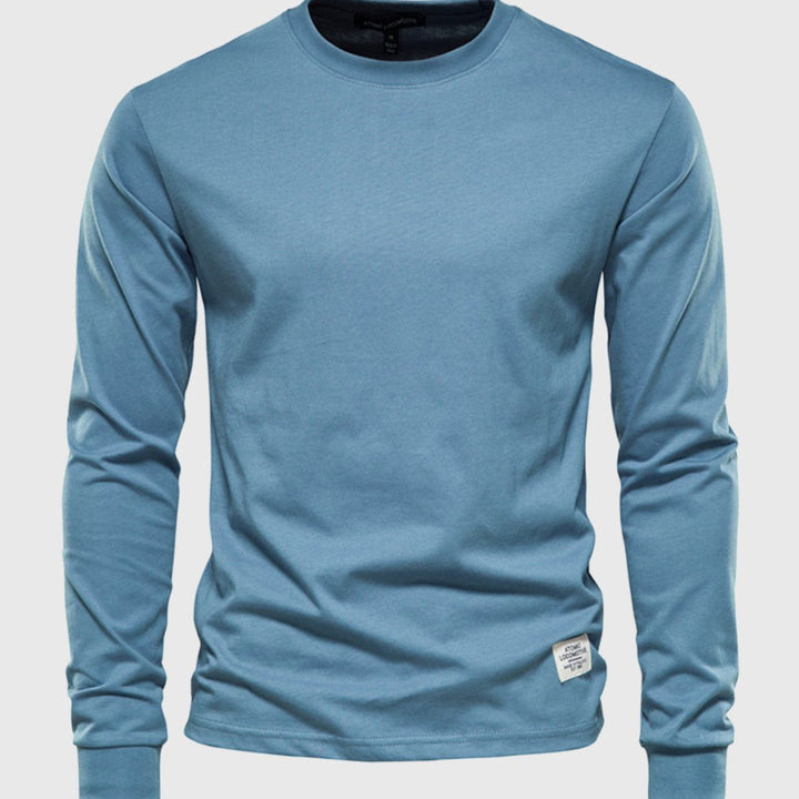 Men's Cotton Long-Sleeved Shirt with Round Neck