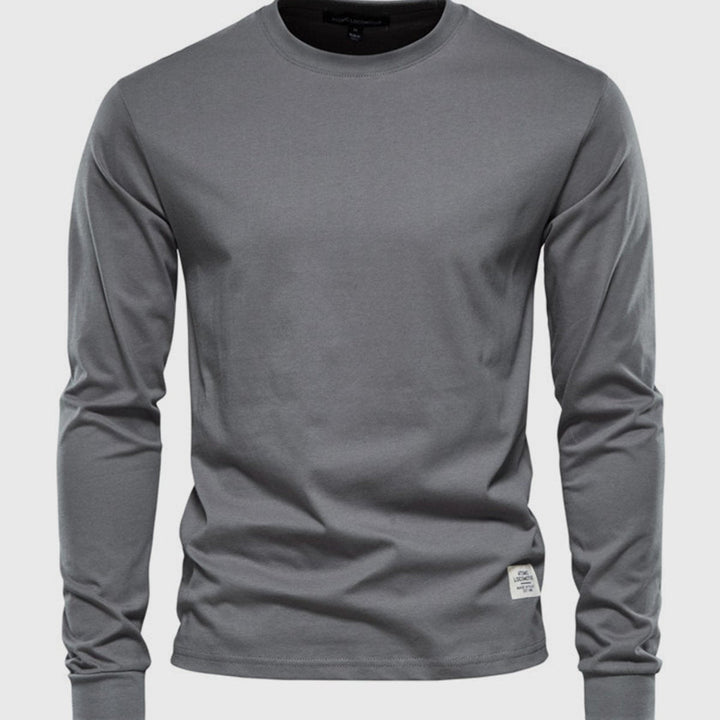 Men's Cotton Long-Sleeved Shirt with Round Neck