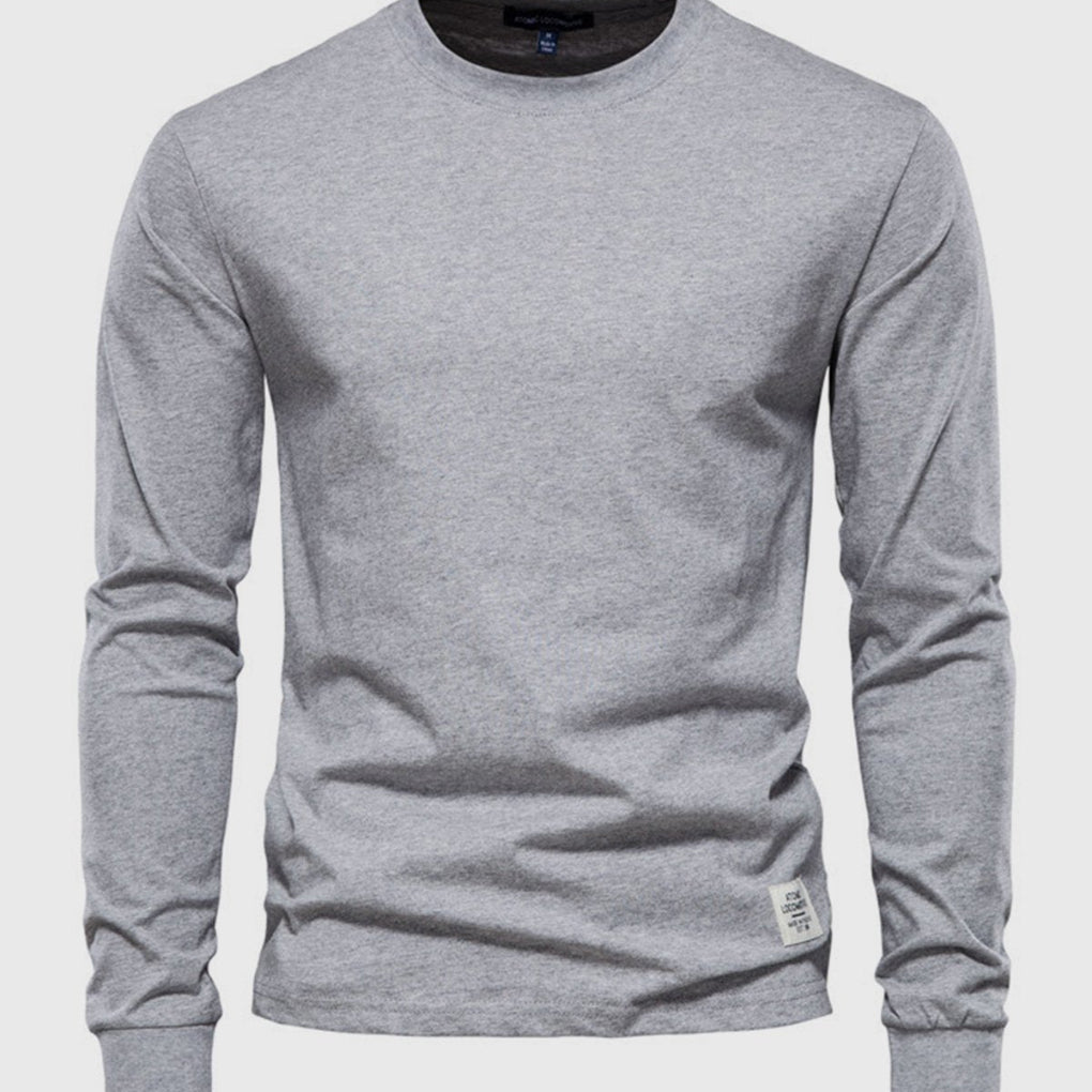 Men's Cotton Long-Sleeved Shirt with Round Neck