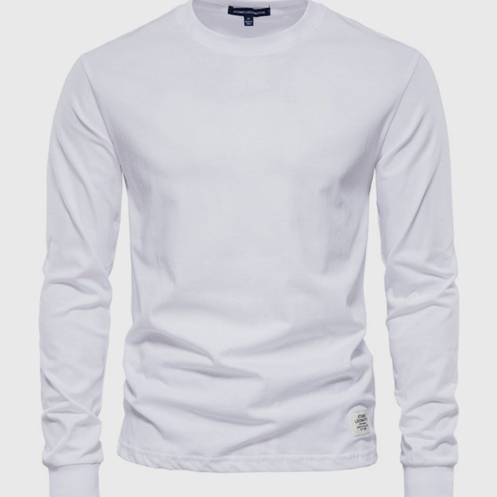 Men's Cotton Long-Sleeved Shirt with Round Neck