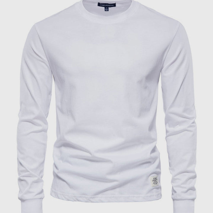 Men's Cotton Long-Sleeved Shirt with Round Neck