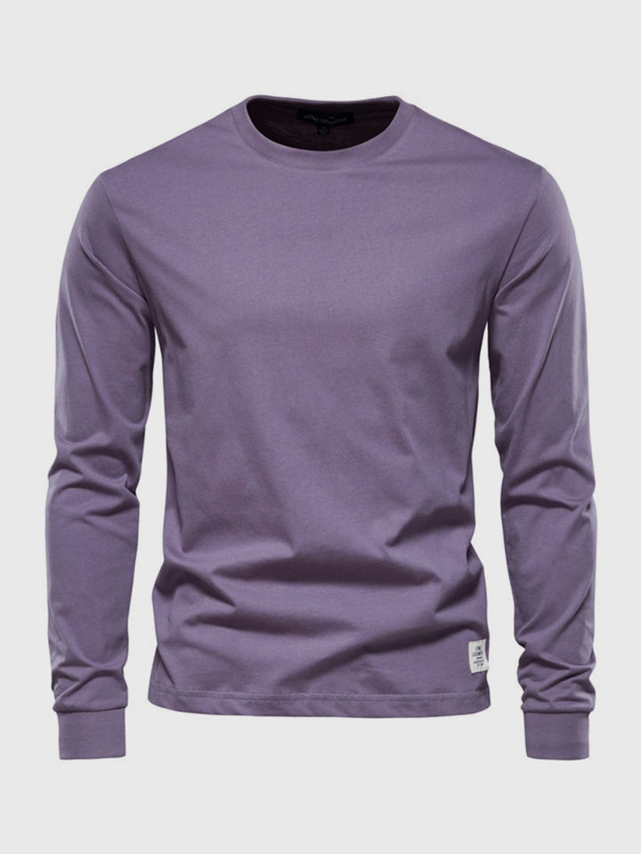 Men's Cotton Long-Sleeved Shirt with Round Neck
