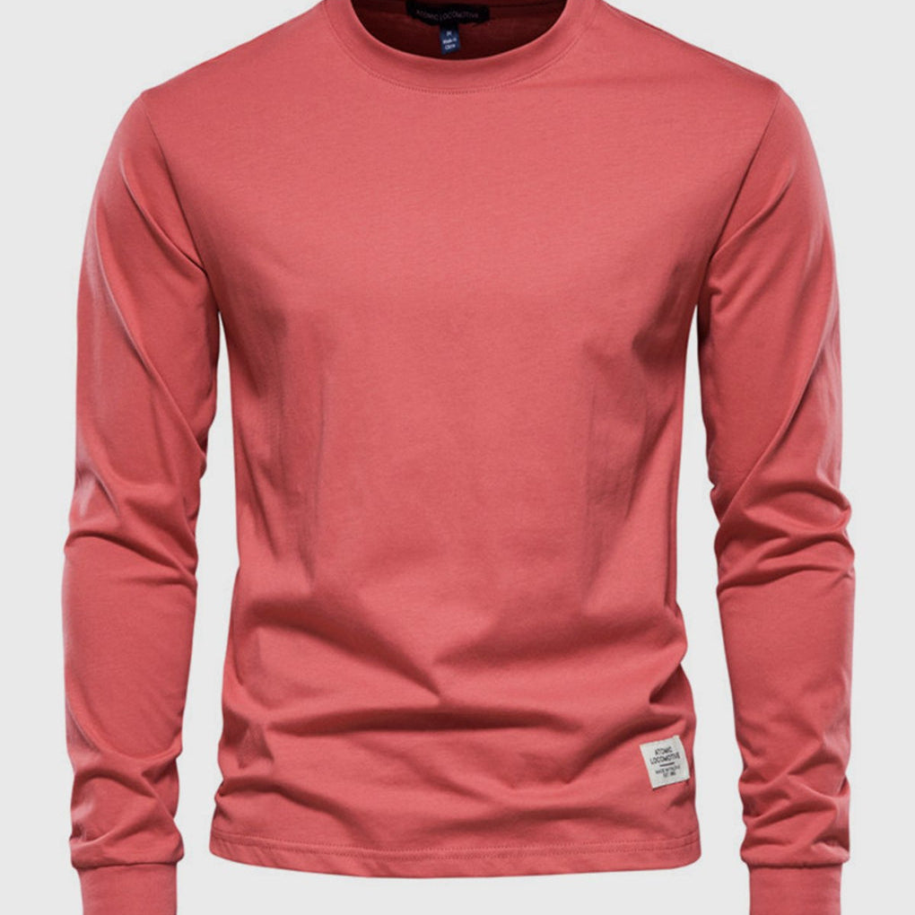 Men's Cotton Long-Sleeved Shirt with Round Neck
