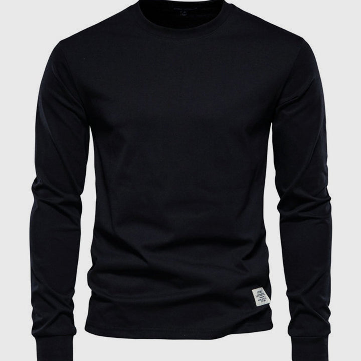 Men's Cotton Long-Sleeved Shirt with Round Neck