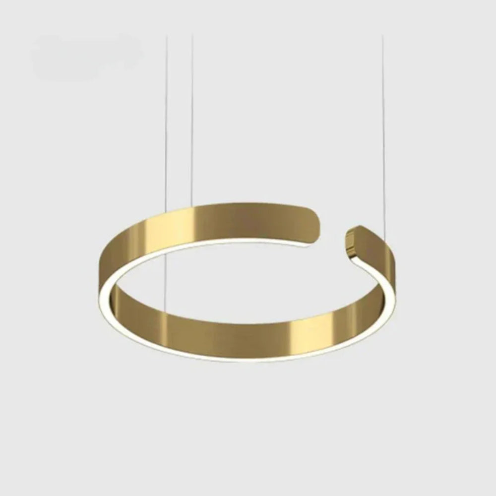 "Modern circular LED pendant light in minimal design, black finish, ideal for elegant home interiors and efficient lighting."